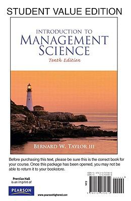 Student Value Edition for Introduction to Management Science (10th Edition)