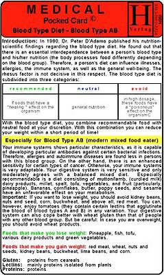 Blood Type Diet - AB - Medical Pocket Card